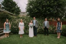back garden wedding ceremony socially distanced group shot glasgow