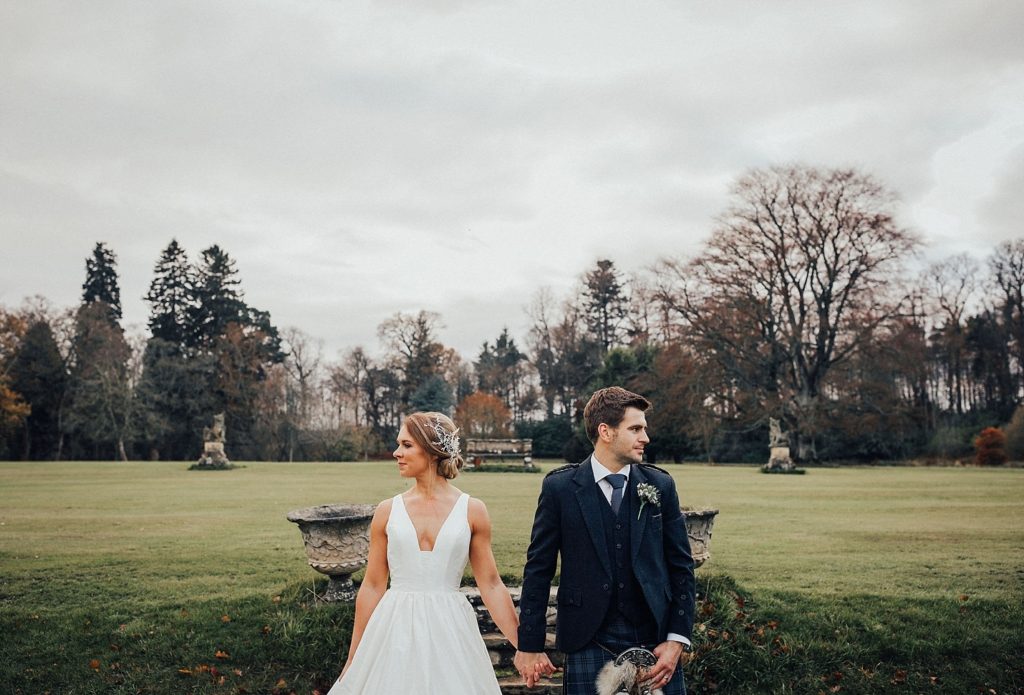 Bride and groom at Colstoun House