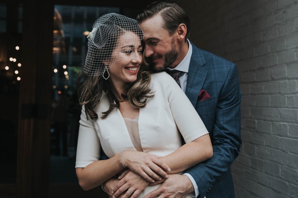 Intro photo showing Dana and John after their Edinburgh wedding ceremony