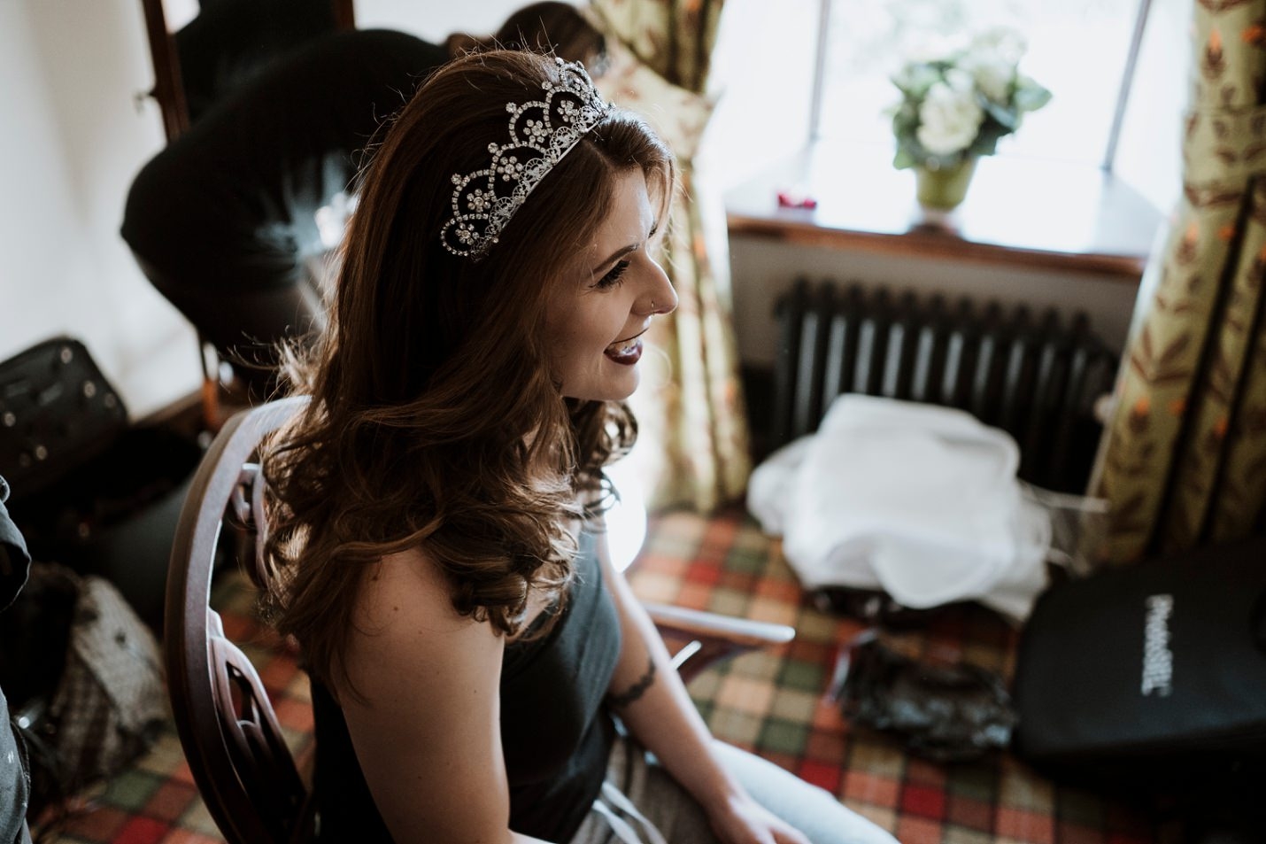 brig o doon wedding venue scotland autumn gothic wedding bride tiara getting ready