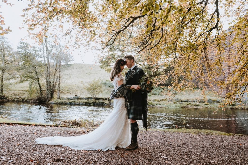 brig o doon wedding venue scotland autumn gothic wedding bride groom portraits
