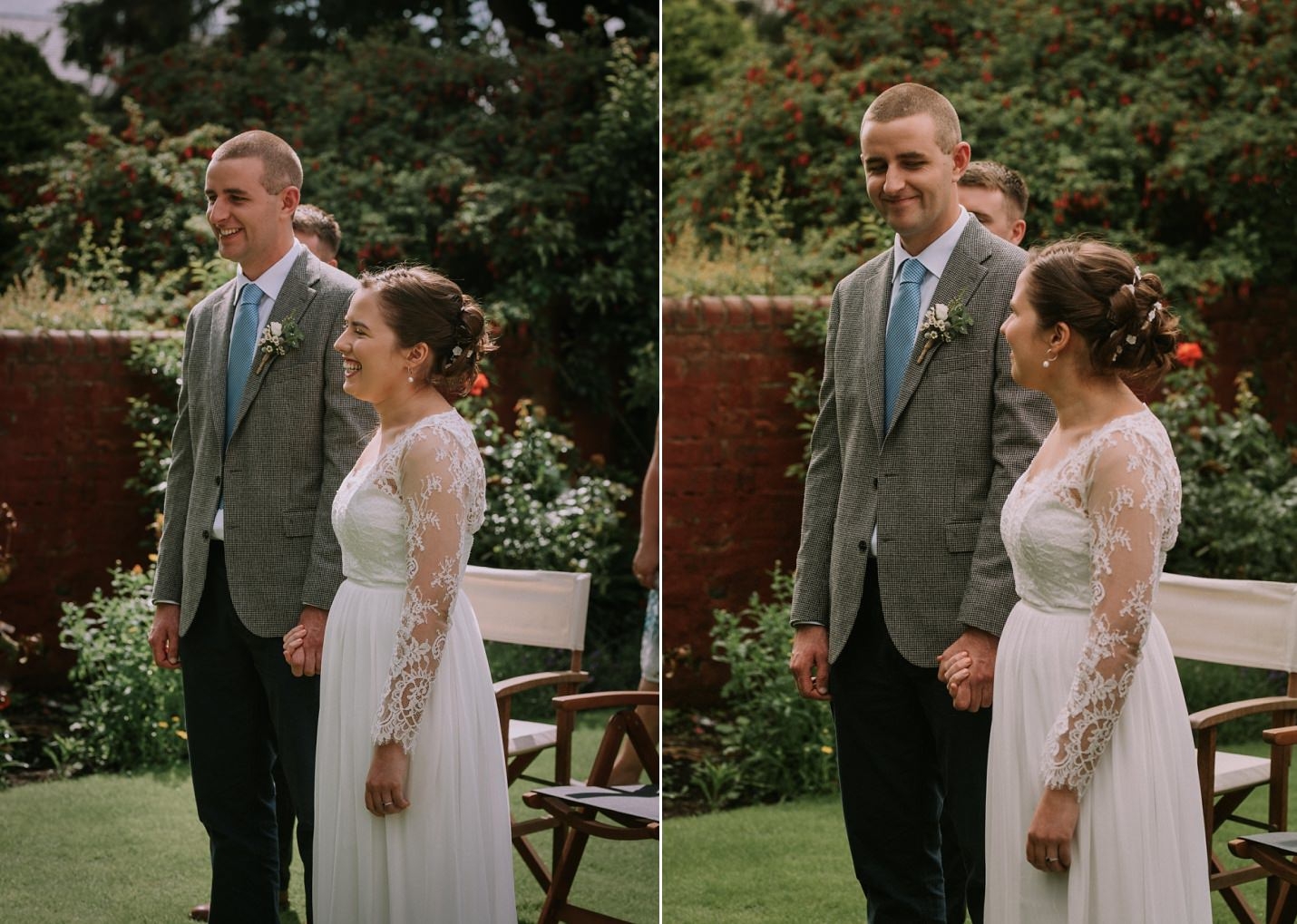 back garden wedding ceremony bride and groom about to be married in Glasgow