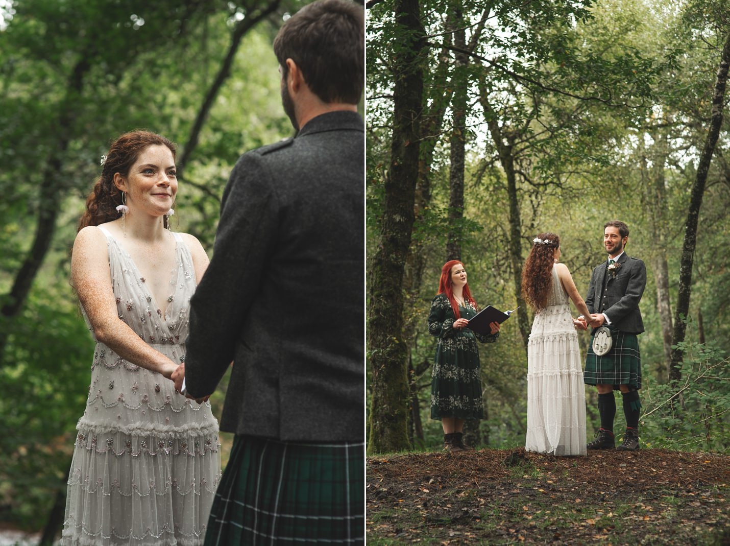 mini wedding scotland bride groom outdoor wedding ceremony in loch ard forest
