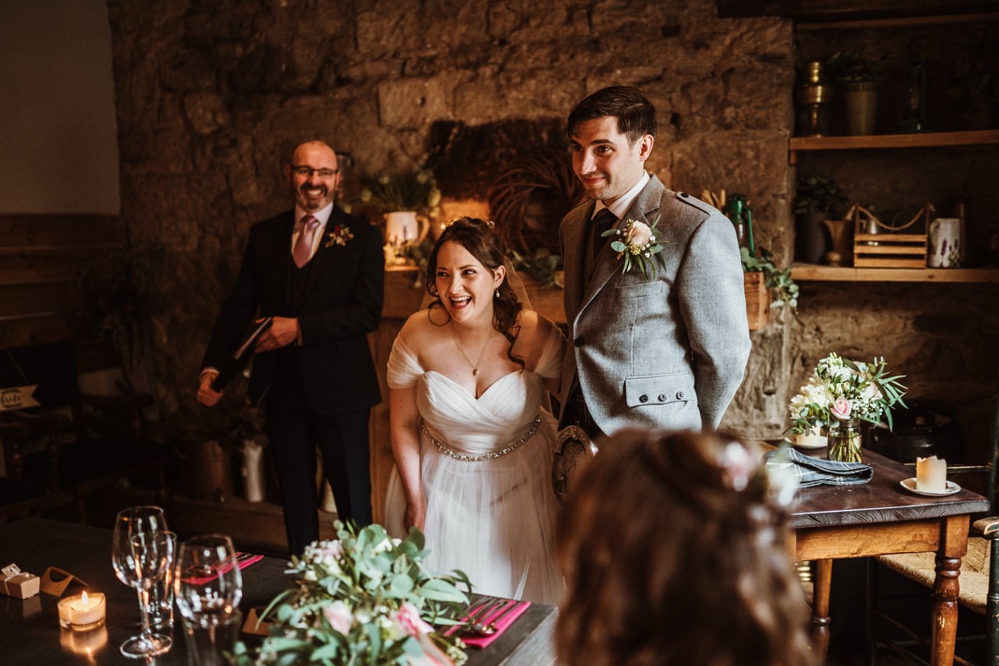bothy glasgow micro wedding venue interior humanist wedding ceremony private dining room bride laughing