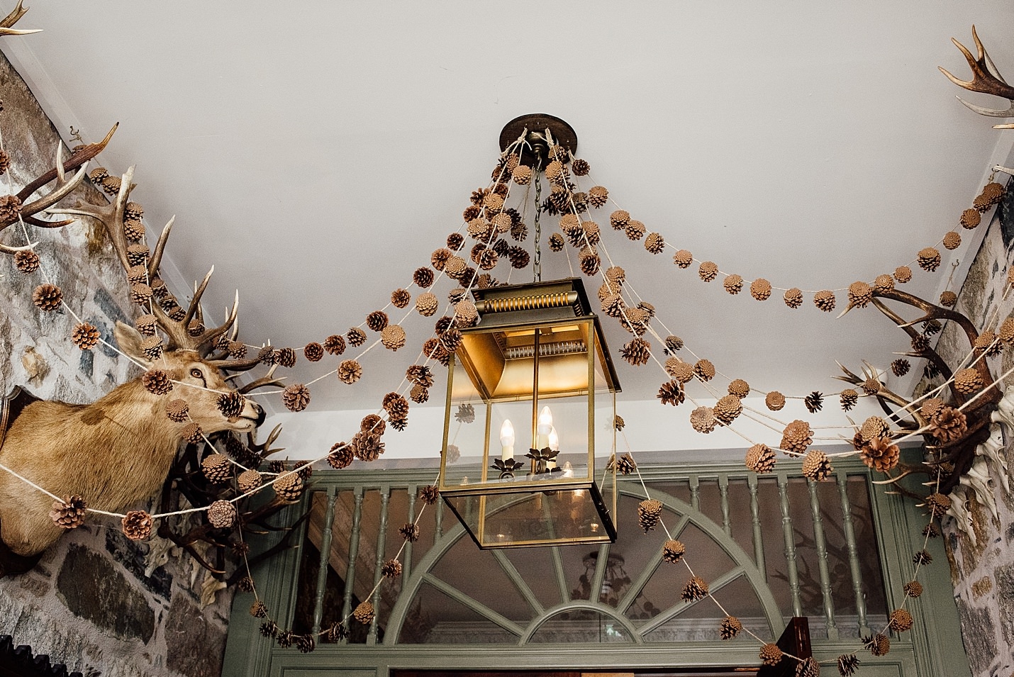 fife arms hotel braemar interior pine cone light instillation antlers