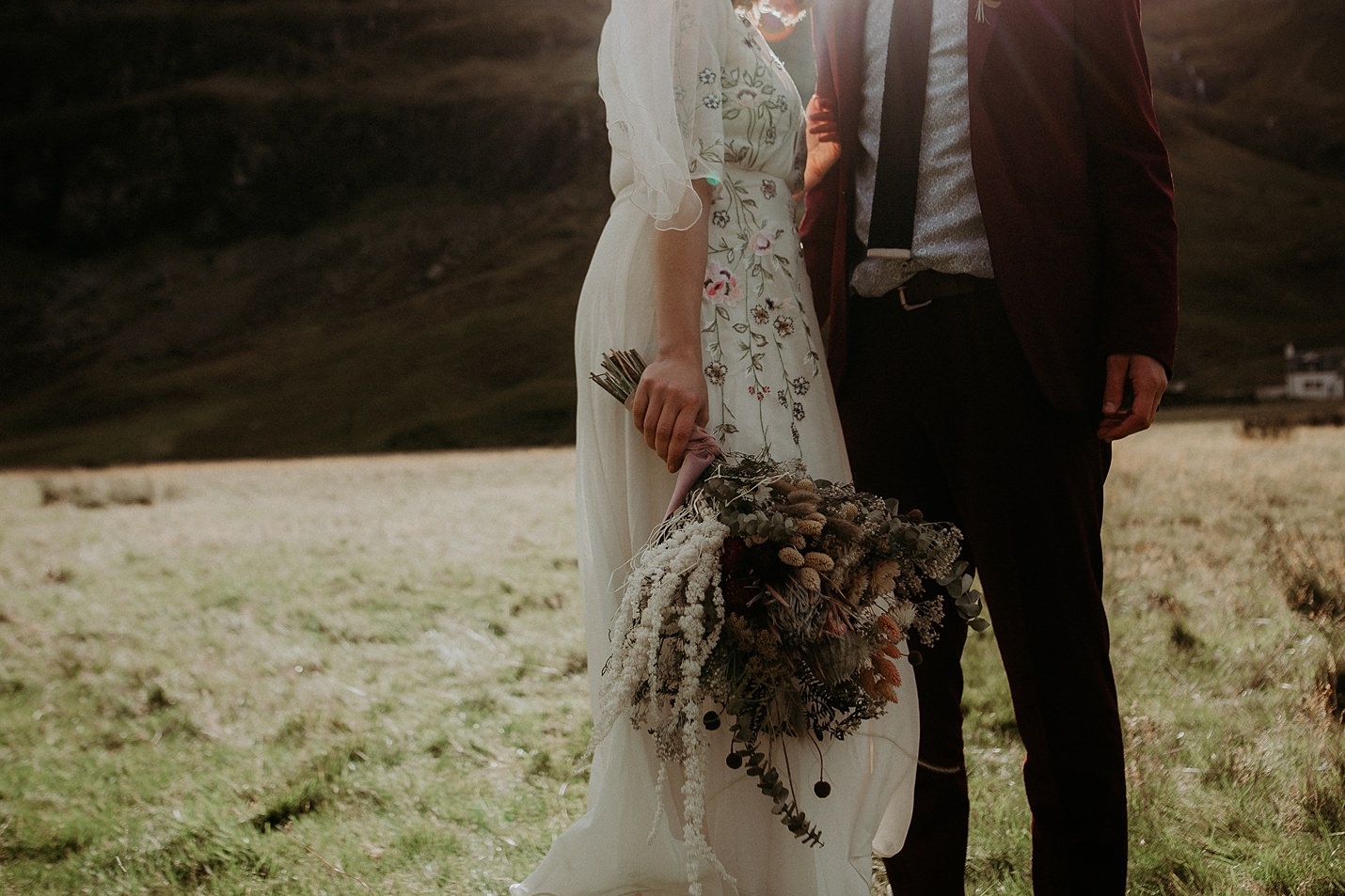 glencoe elopement mountain scenery loch Achtriochtan pastel dried flower bouquet flowers by minty